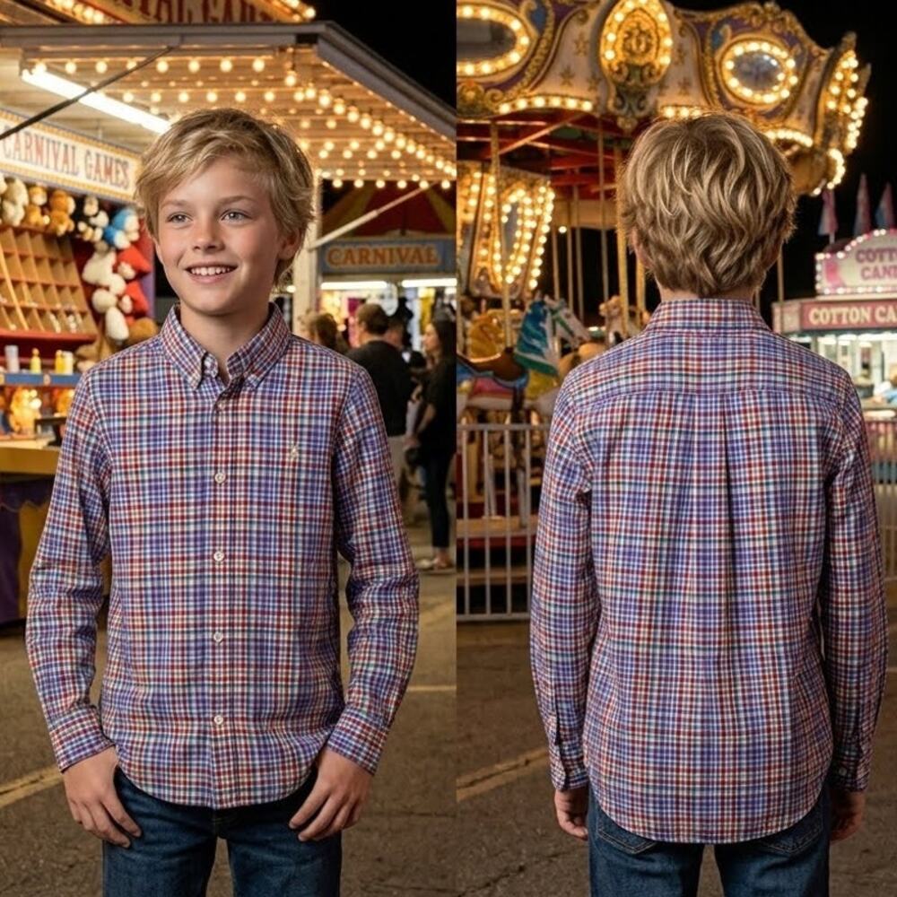 Polo Ralph Lauren Multi-Color Plaid Checked Button Long Sleeve Shirt Boys Size 7